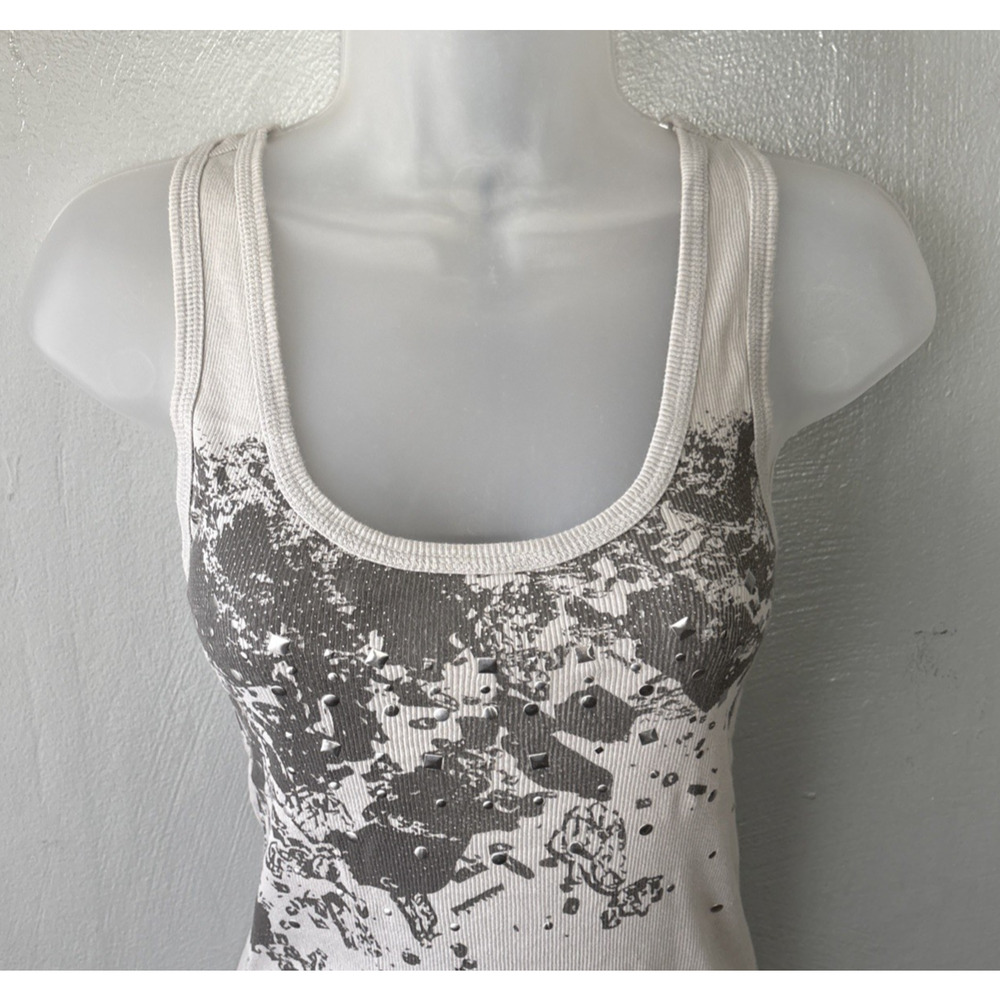 Decree Tank Top Size Medium Gray Ribbed Silver Studded Coquette Y2K Fairy Grunge - Picture 3 of 8